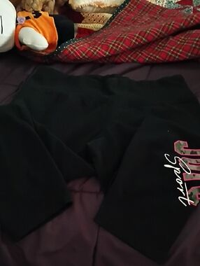 Black Athletic Capri Pants with Pink & White Sport Script